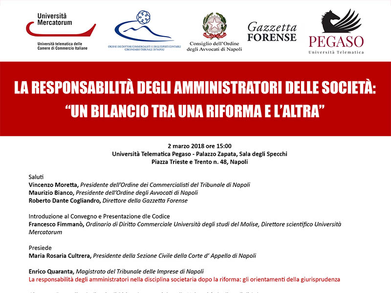 La responsabilità degli amministratori delle società: un bilancio tra una riforma e l'altra il 2 marzo a Napoli